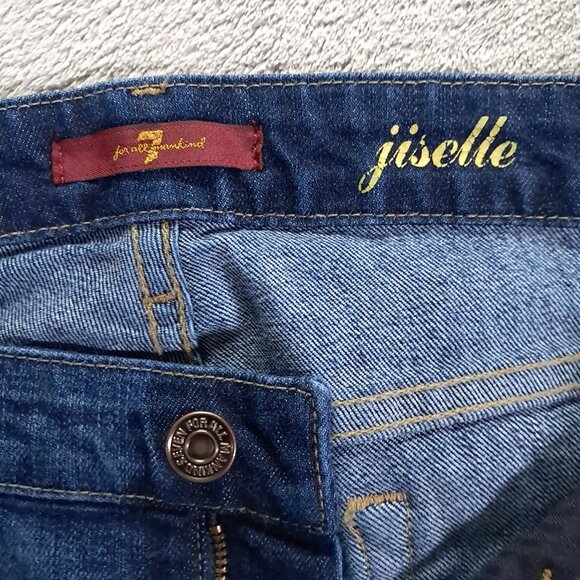 7 For All Mankind Jiselle Flare Jean Women 33x33, Tag 29 Dark Blue Distressed - Picture 11 of 13